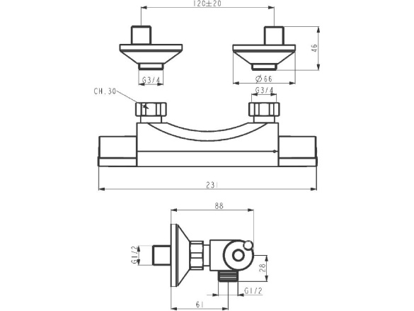Novaservis Sprchová baterie Aqualight 120 mm, chrom, nástěnná, termostatická, bez příslušenství,  2564/1,0