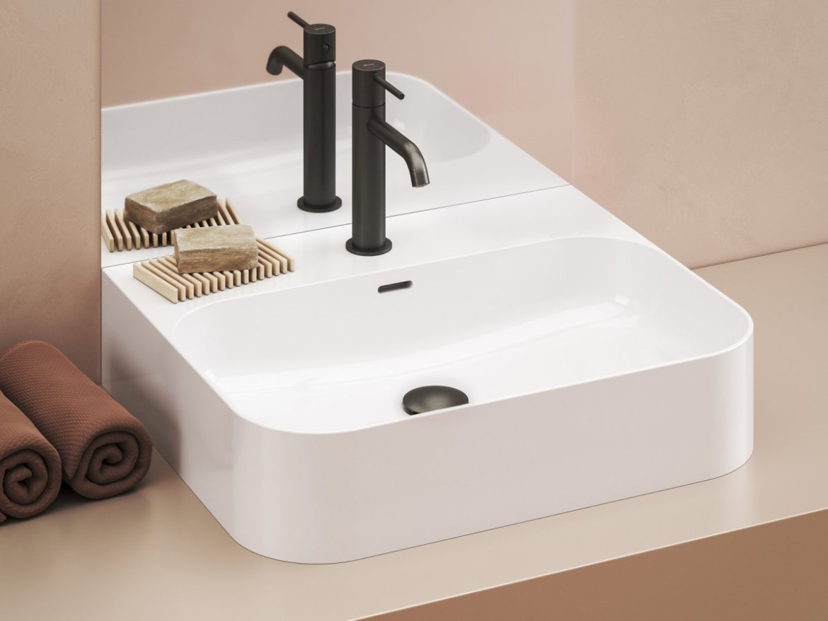 Ravak Umyvadlo Ceramic Slim Wall R 55 N, s otvorem pro baterii, s přepadem, antracit