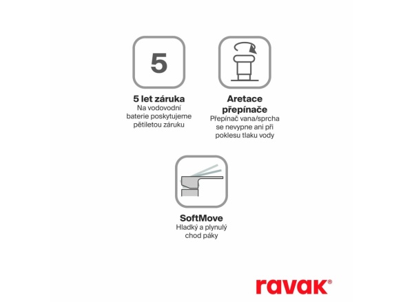 Ravak TD 022.00CR Vaňová nástenná batéria bez sprchového setu, chróm