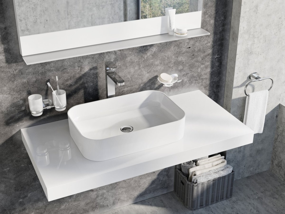 Ravak Umývadlo Ceramic Slim R 55, bez otvoru pre batériu, bez prepadu, čierna matná
