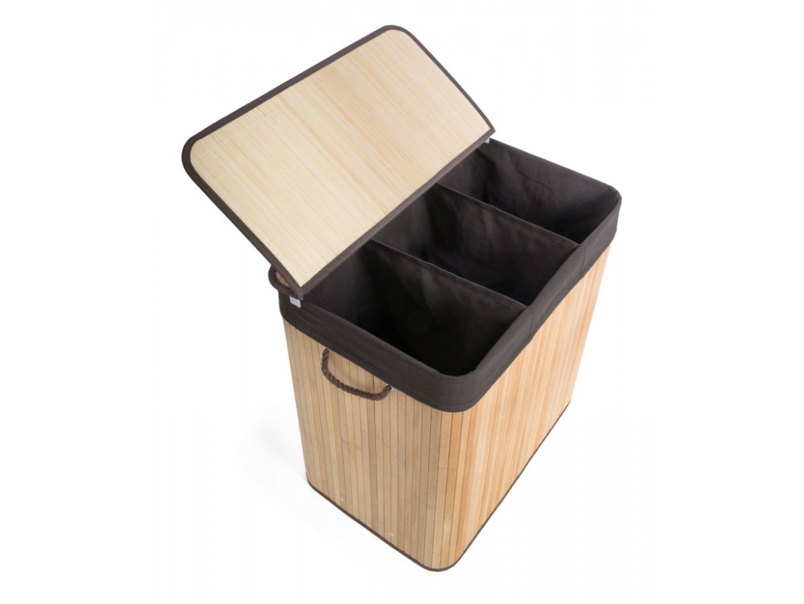 G21 Koš na prádlo  150 l s rozdělovači, bambusový s hnědým košem