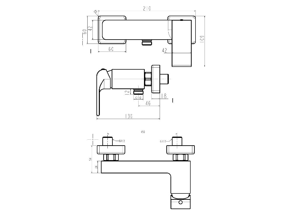 Novaservis Sprchová baterie Nobless Sharp 150 mm, chrom, nástěnná, bez příslušenství,  37061/1,0