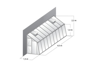 Skleníky ku stene –  Variant C (přístavba) polykarbonát (8 mm) 4,5 x 1,5 m