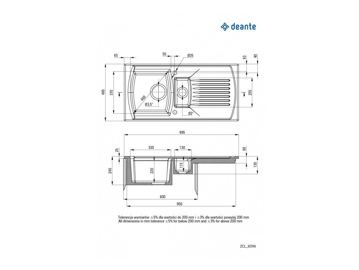 Kuchyňské dřezy Deante Lusitano 1000.10