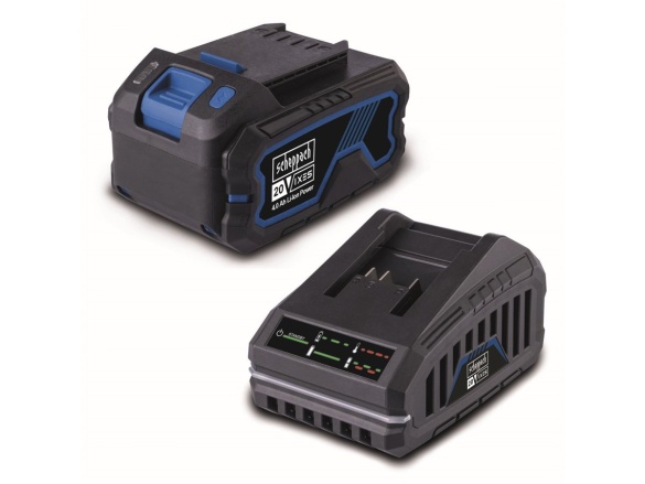 20 V IXES set nabíječky 2,4 A a lithium-iontové baterie 4 Ah Scheppach SBSK4.0
