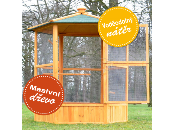 Scobax Voliéra pro ptáky - MAXI - masivní dřevo, šestihranná