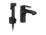 Ravak FL 112.20BLM Umyvadlová stojánková baterie 150 mm s bidetovou sprškou a držákem na zeď, bez výpusti, černá matná