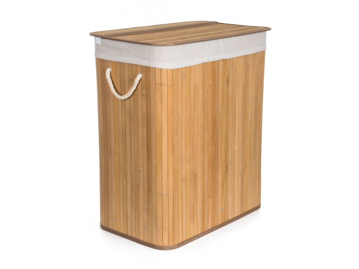 G21 Koš na prádlo  105 l s rozdělovačem, bambusový s bílým košem