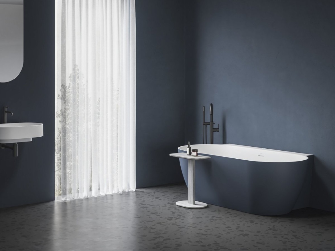 Ravak Vana Freedom Wall II Tec 170x87, volně stojící, Smoke Grey/bílá, krytka odtoku bílá/černá/chrom