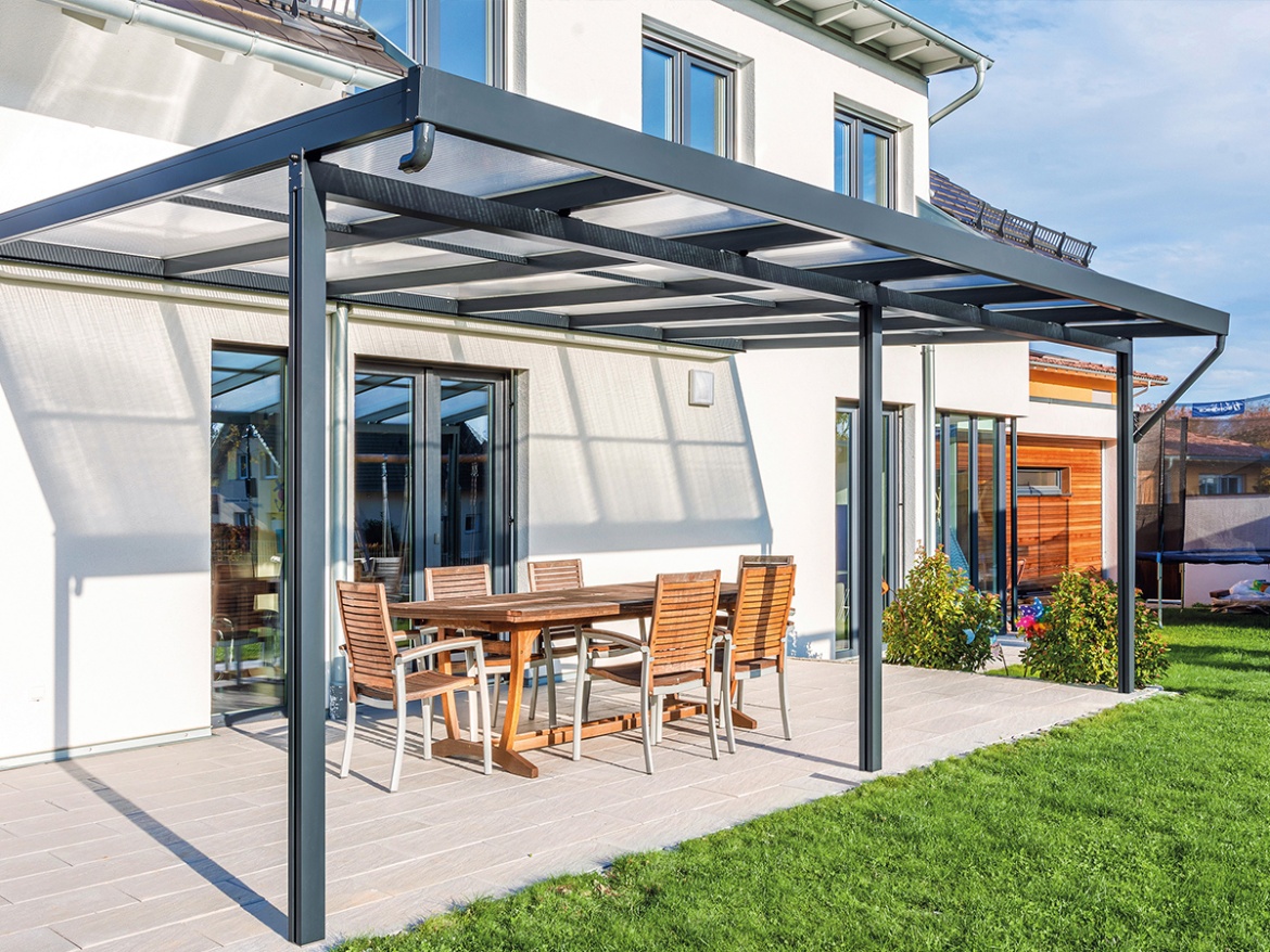 Hliníková pergola - čirý / bílá konstrukce Gutta Terrassendach Premium