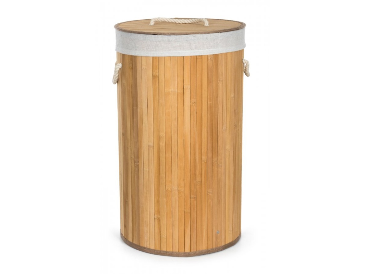 G21 Koš na prádlo  55 l, bambusový kulatý s bílým košem