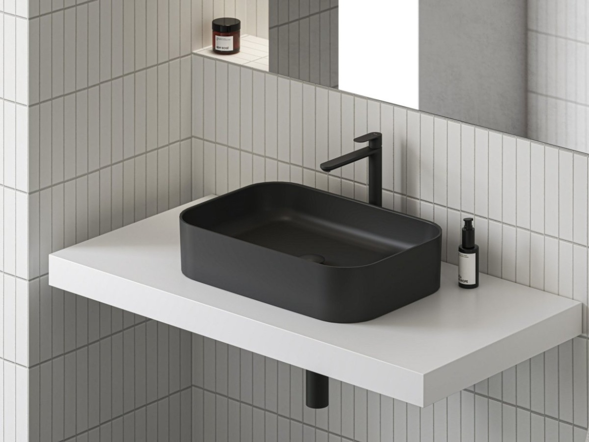 Ravak Umyvadlo Ceramic Slim R 55, bez otvoru pro baterii, bez přepadu, antracit