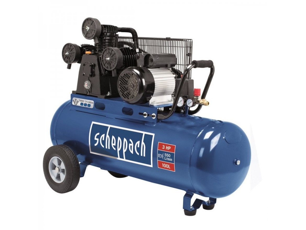 Olejový trojvalcový remeňový kompresor 100 l Scheppach HC 550 TC