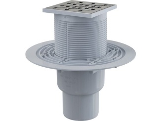 Spodní –  Alcadrain Podlahová vpusť 105 x 105 mm, mřížka nerez, spodní odtok d 50 mm,  APV202