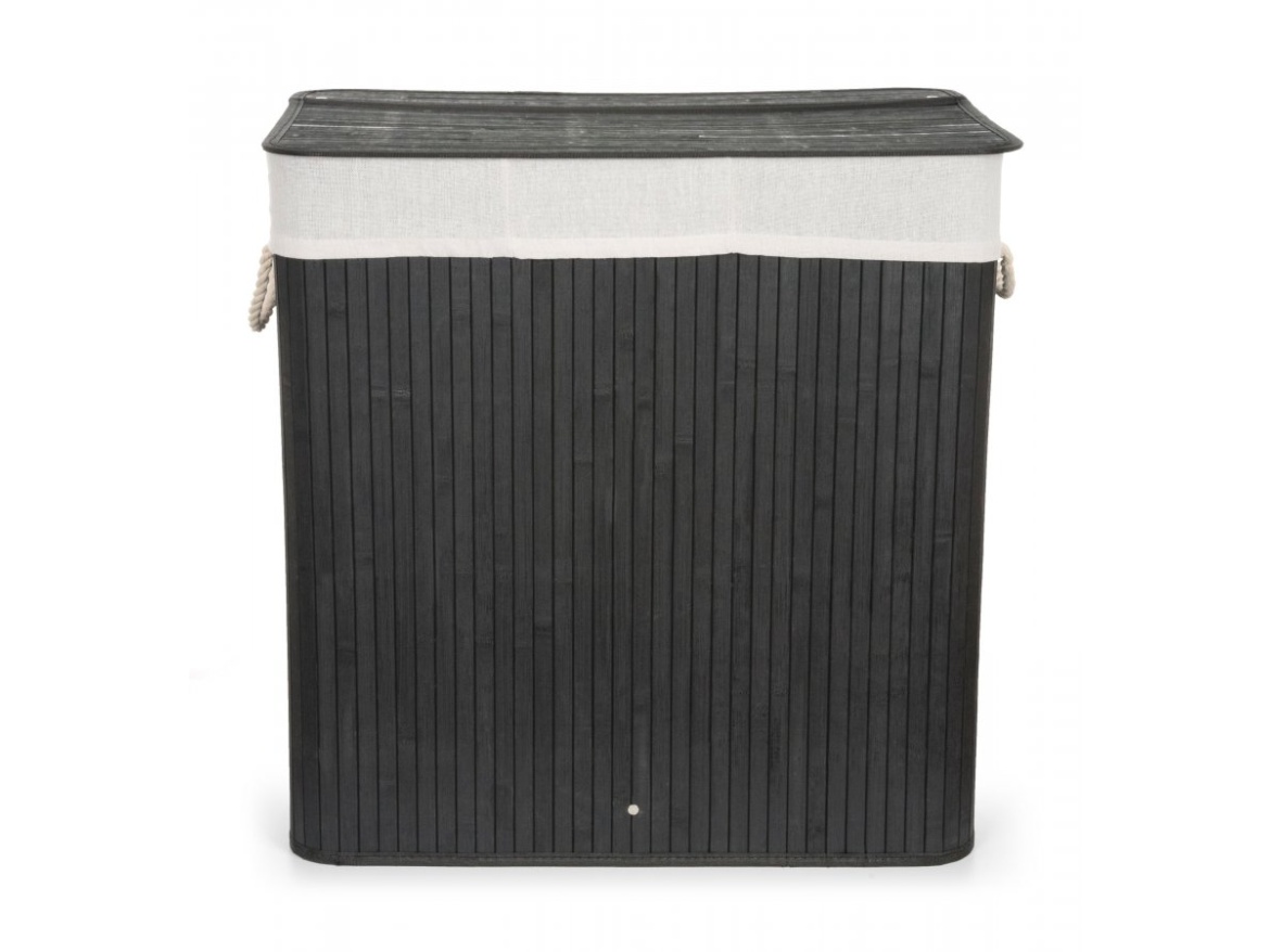 G21 Koš na prádlo  150 l s rozdělovači, bambusový černý s bílým košem