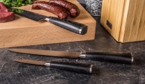 G21 Sada nožů  Damascus Premium v bambusovém bloku, Box, 3 ks + brusný kámen