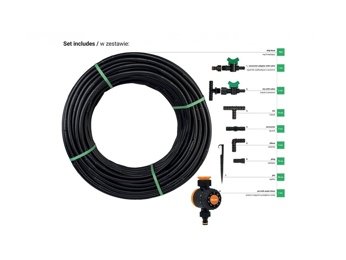 Bradas Kapková závlaha Bradas WATER FLOW DRIP - 50 m s časovačem