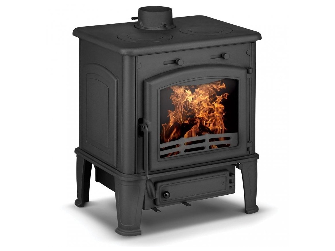 Litinová krbová kamna FERGUSS Short L s varnými plotnami a externím přívodem vzduchu 10,8 kW + příslušenství