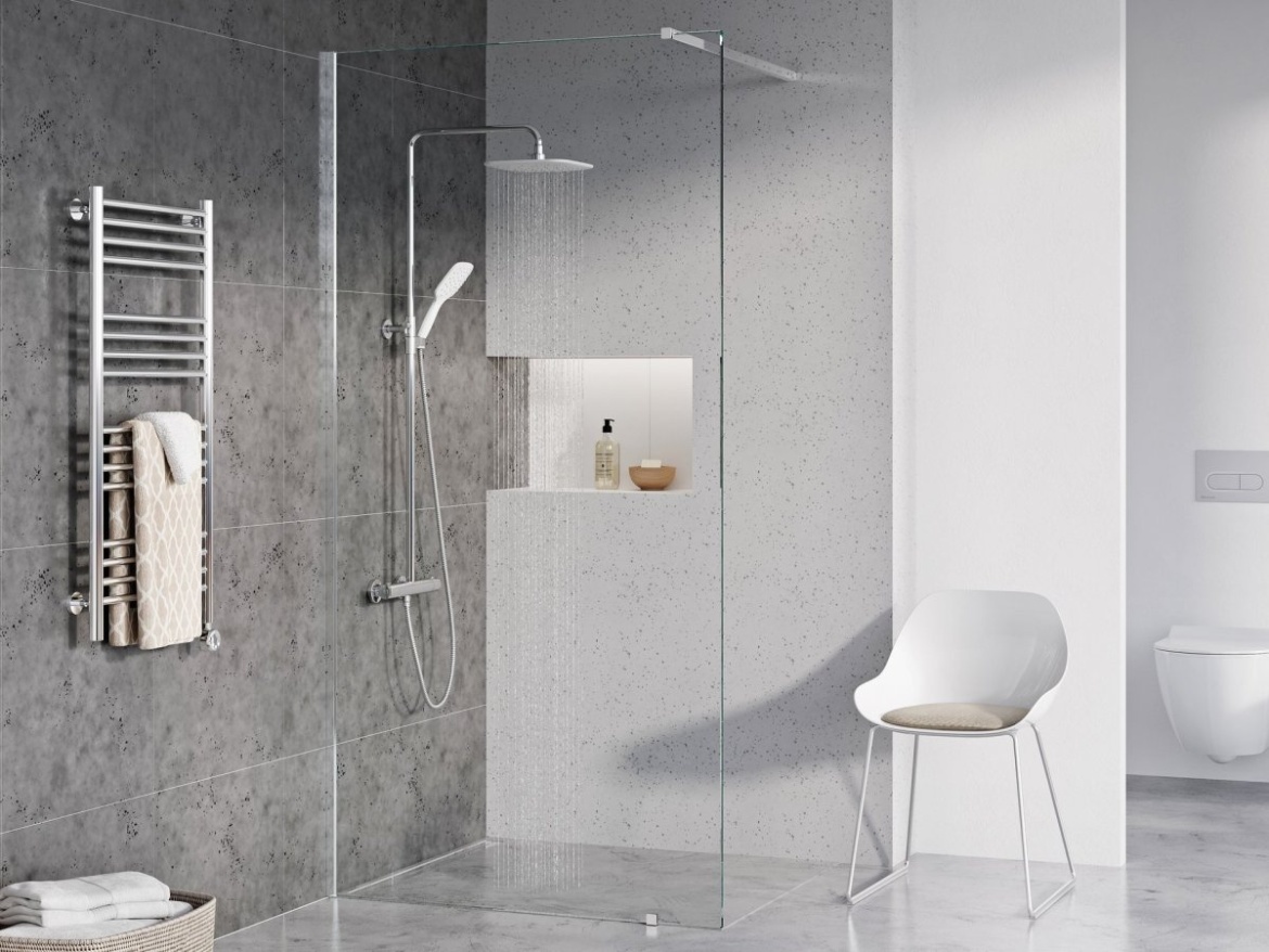 Ravak TE 093.00CR/WH Sprchový sloup s termostatickou baterií, posuvný, se sprchovým setem, chrom/bílá