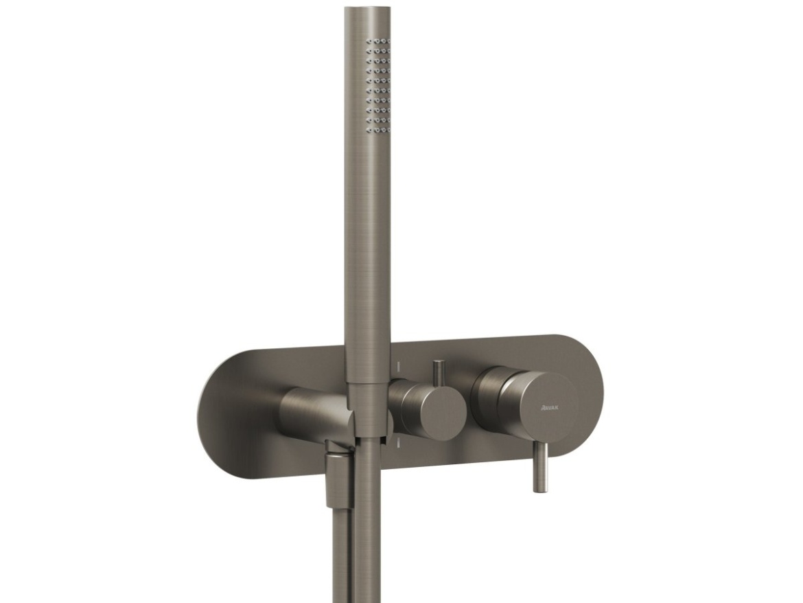 Ravak ES 068.00CR.O3.RB07D.+S Podomietková batéria 3-cestná pre R-box, so sprchovým setom, chróm