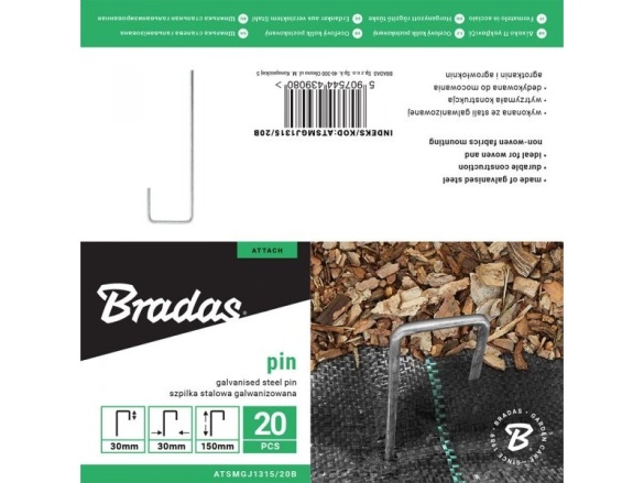 Bradas Kovový kolík tvaru "J" k upevnění netkané textilie 3 cm / 15 cm - 20 ks