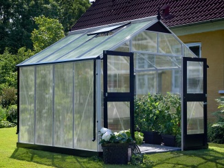 Klasické skleníky ze skla Juliana –  Juliana Premium 3,0 m x 3,0 m, alu / černá, polikarbonát 10 mm