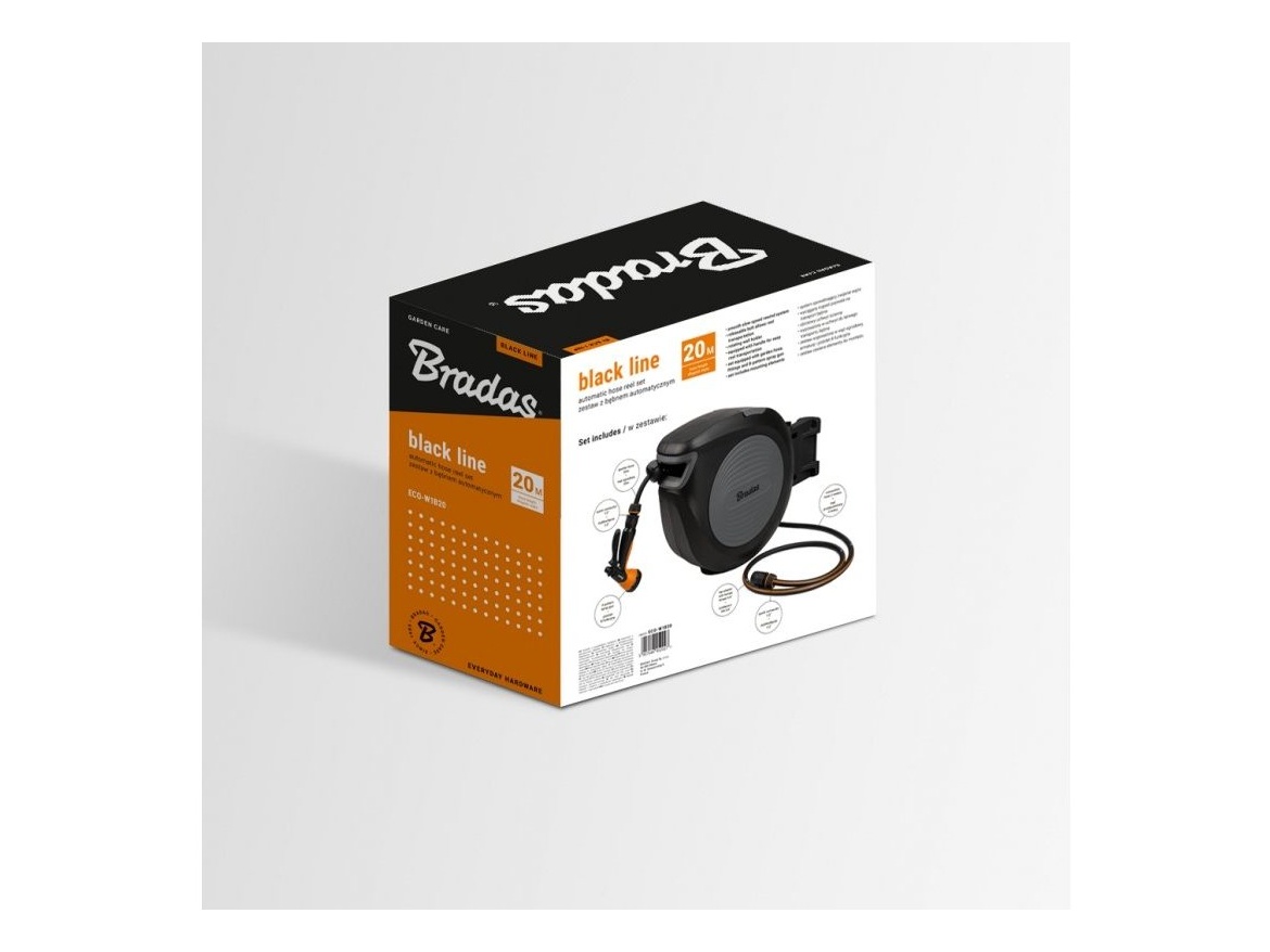 Bradas Samonavíjecí buben s hadicí Bradas Black Line 1/2 - 20m a příslušenstvím