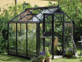 Klasické hliníkové skleníky –  Juliana Compact 3,0 m x 2,2 m, antracit / černá, kalené sklo 3 mm