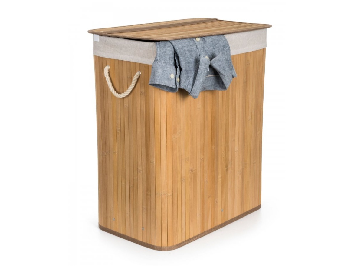 G21 Koš na prádlo  105 l s rozdělovačem, bambusový s bílým košem