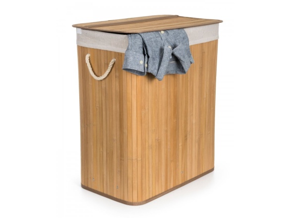 G21 Koš na prádlo  105 l s rozdělovačem, bambusový s bílým košem