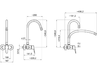 Vodovodní baterie – Novaservis Dřezová baterie Ferro 100 mm, černá/chrom, nástěnná, 94484,0C