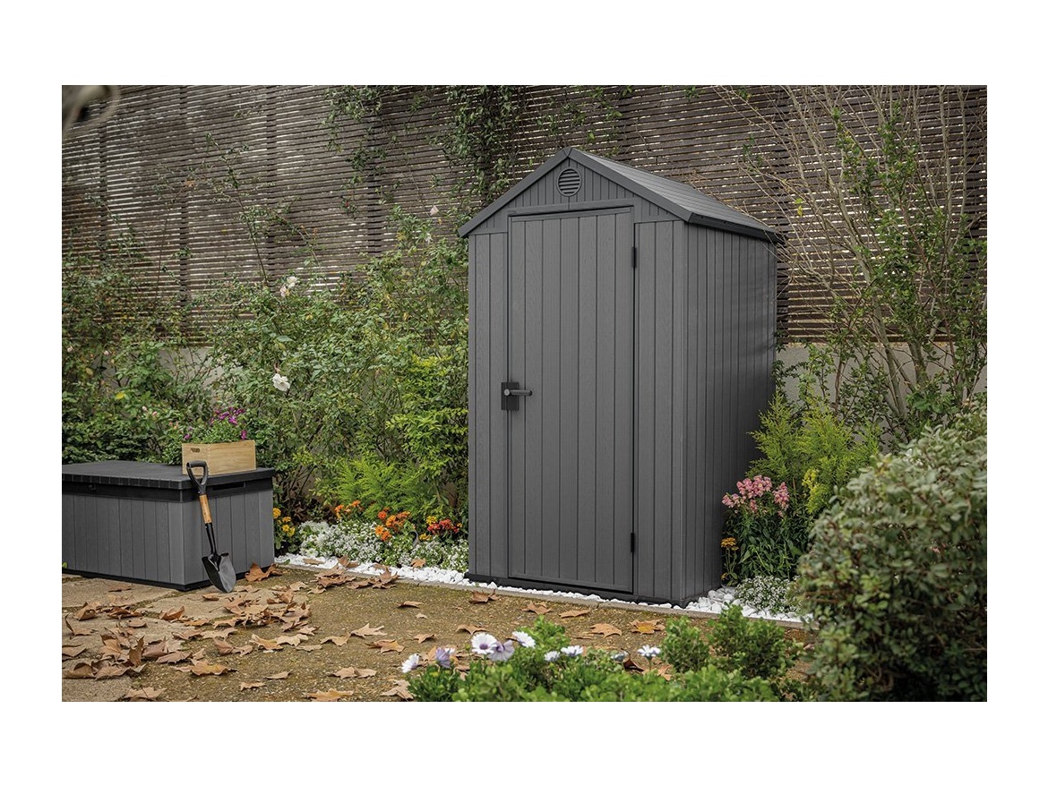 Plastový záhradný domček Keter Darwin 4 x 4 šedý, s podlahou