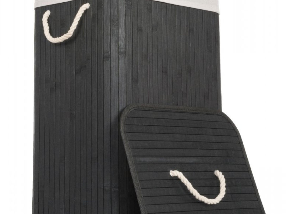 G21 Koš na prádlo  72 l, bambusový černý s bílým košem