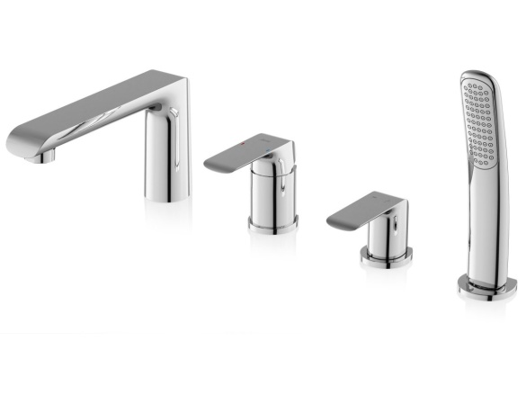 Ravak FL 026.20BLM Vaňová 4-otvorová batéria na okraj vane so sprchovým setom, čierna matná