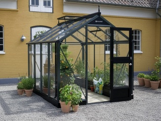 Hliníková konstrukce –  Juliana Compact 2,2 m x 2,2 m, antracit / černá, kalené sklo 3 mm