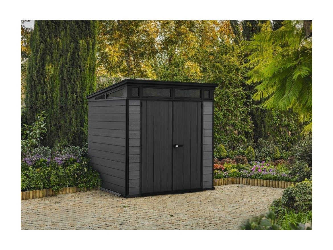 Plastový zahradní domek Keter Cortina 7x7 grafitový, s podlahou