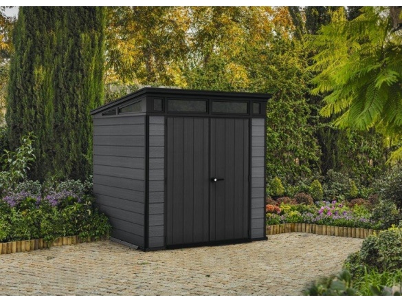 Plastový zahradní domek Keter Cortina 7x7 grafitový, s podlahou