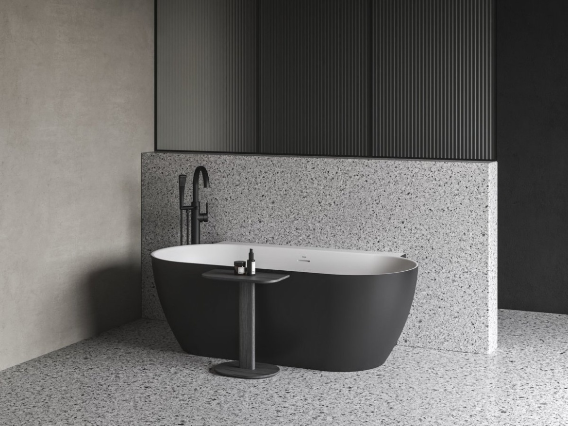 Ravak Vana Freedom Wall II Tec 170x87, volně stojící, Smoke Grey/bílá, krytka odtoku bílá/černá/chrom