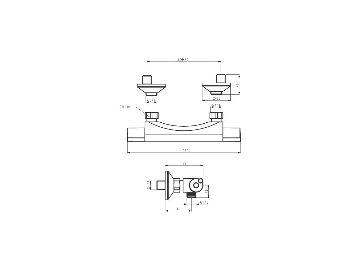 Novaservis Vanová baterie Aqualight 150 mm, chrom, nástěnná, termostatická, bez příslušenství,  2520/1,0