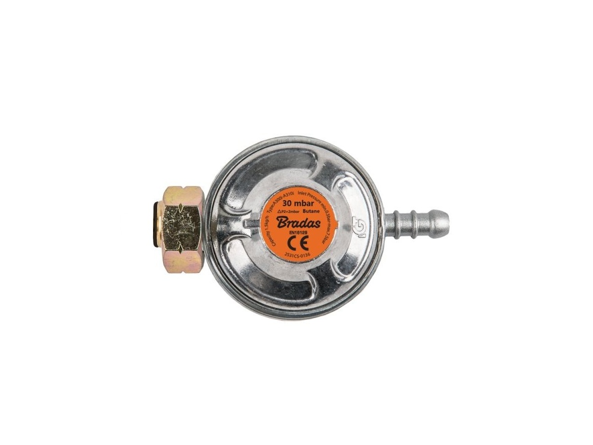 Bradas Regulátor tlaku plynu s těsněním, 30 mbar, 1,5 kg/h