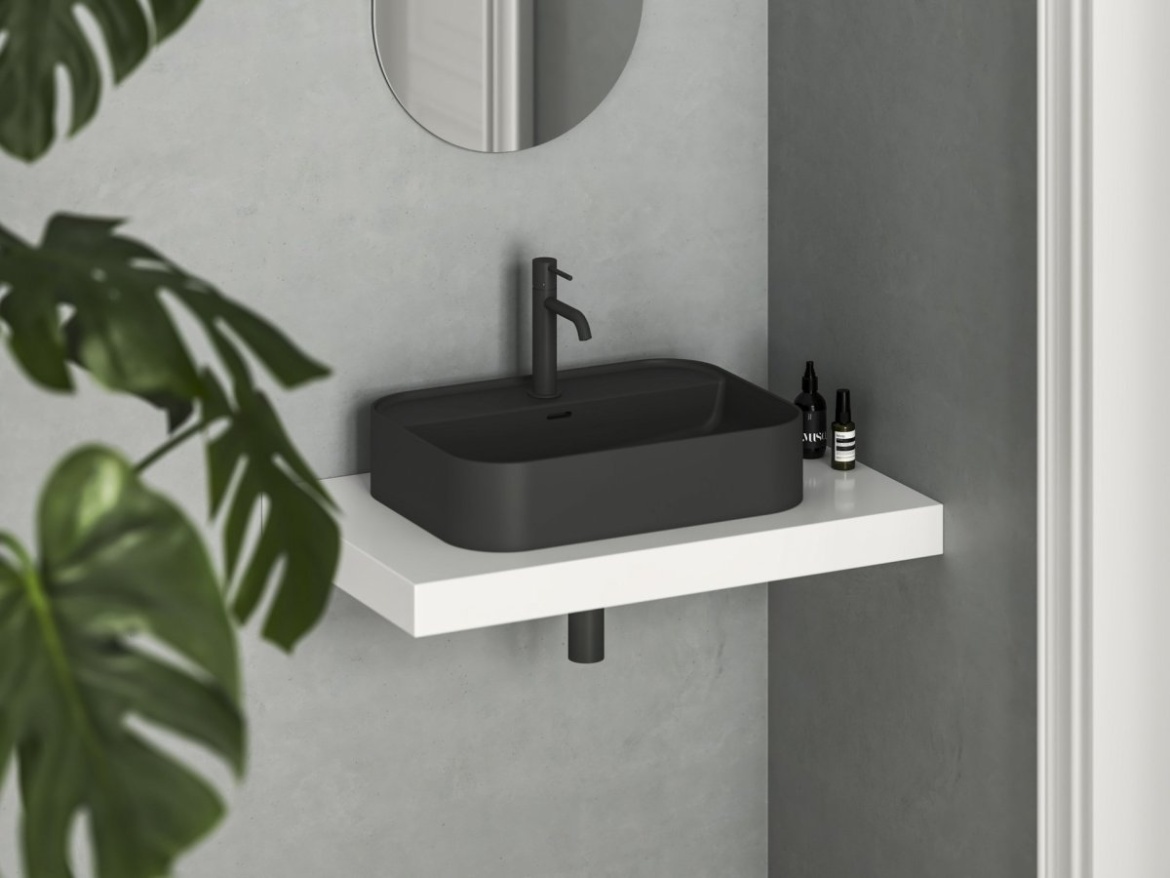 Ravak Umyvadlo Ceramic Slim Shelf R 55, s otvorem pro baterii, s přepadem, antracit