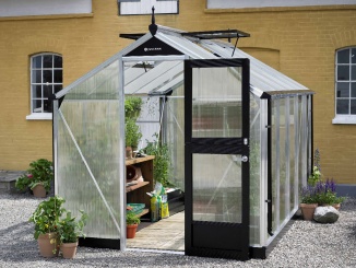 Klasické skleníky ze skla Juliana –  Juliana Compact 3,7 m x 2,2 m, alu / černá, polykarbonát 10 mm