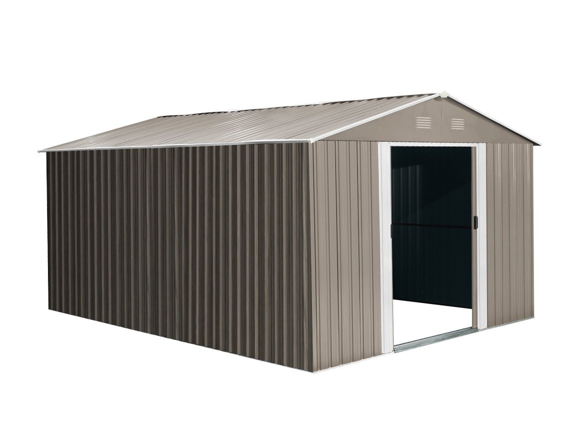 Zahradní domek kovový 3 x 3,7 m se sedlovou střechou hnědý Riwall PRO RMSA 12x10 Brown