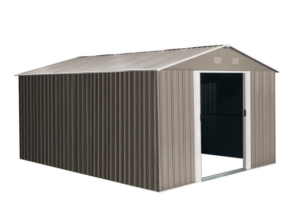 Zahradní domek kovový 3 x 3,7 m se sedlovou střechou hnědý Riwall PRO RMSA 12x10 Brown