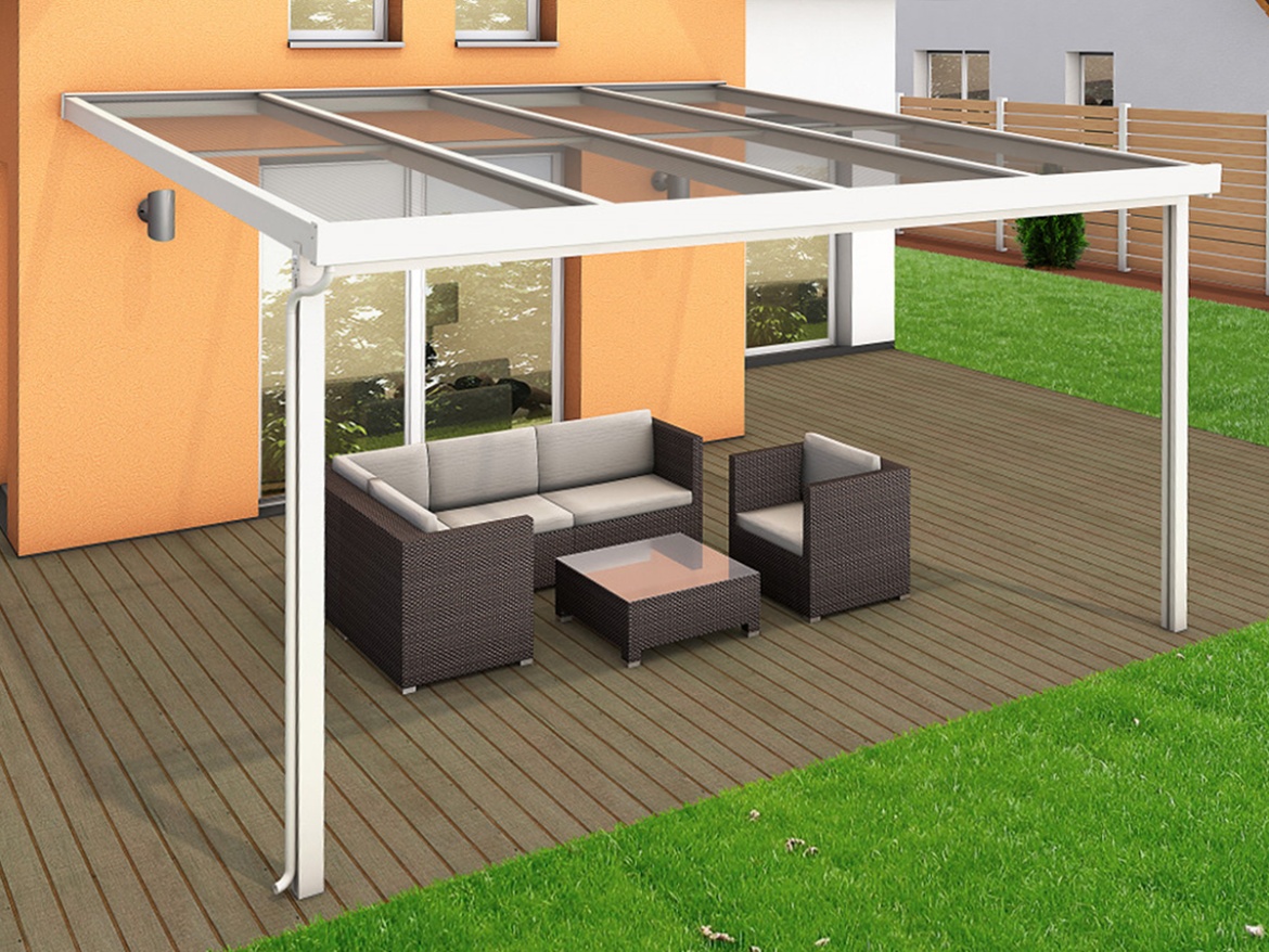 Hliníková pergola - číry/biela konštrukcia Gutta Terrassendach Premium