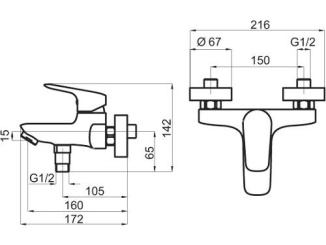Csaptelepek –  Novaservis Vanová baterie Titania 150 mm, chrom, nástěnná, s příslušenstvím,  90320/1,0