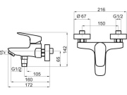 Novaservis Vanová baterie Titania 150 mm, chrom, nástěnná, s příslušenstvím,  90320/1,0