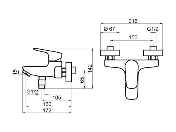 Novaservis Vanová baterie Titania 150 mm, chrom, nástěnná, s příslušenstvím,  90320/1,0