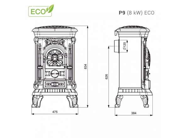 Öntöttvas kandalló kályha Kawmet P9 - 8 kW
