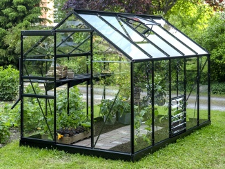 Klasické hliníkové skleníky –  Halls Popular 3,2 m x 1,9 m, černá, polykarbonát 4 mm